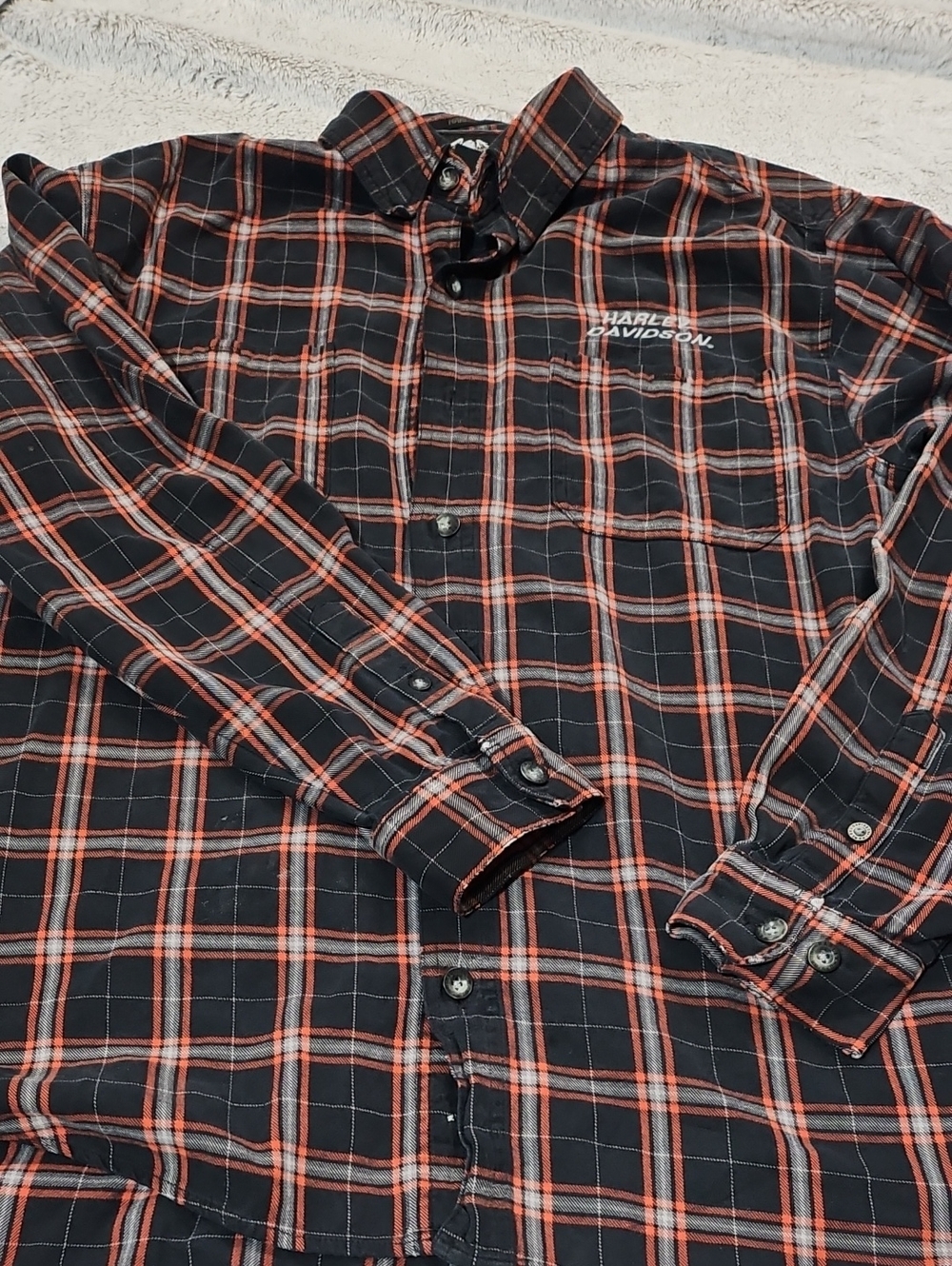 Harley-Davidson Vintage 2006 Plaid Flannel Shirt Black Orange Y2K